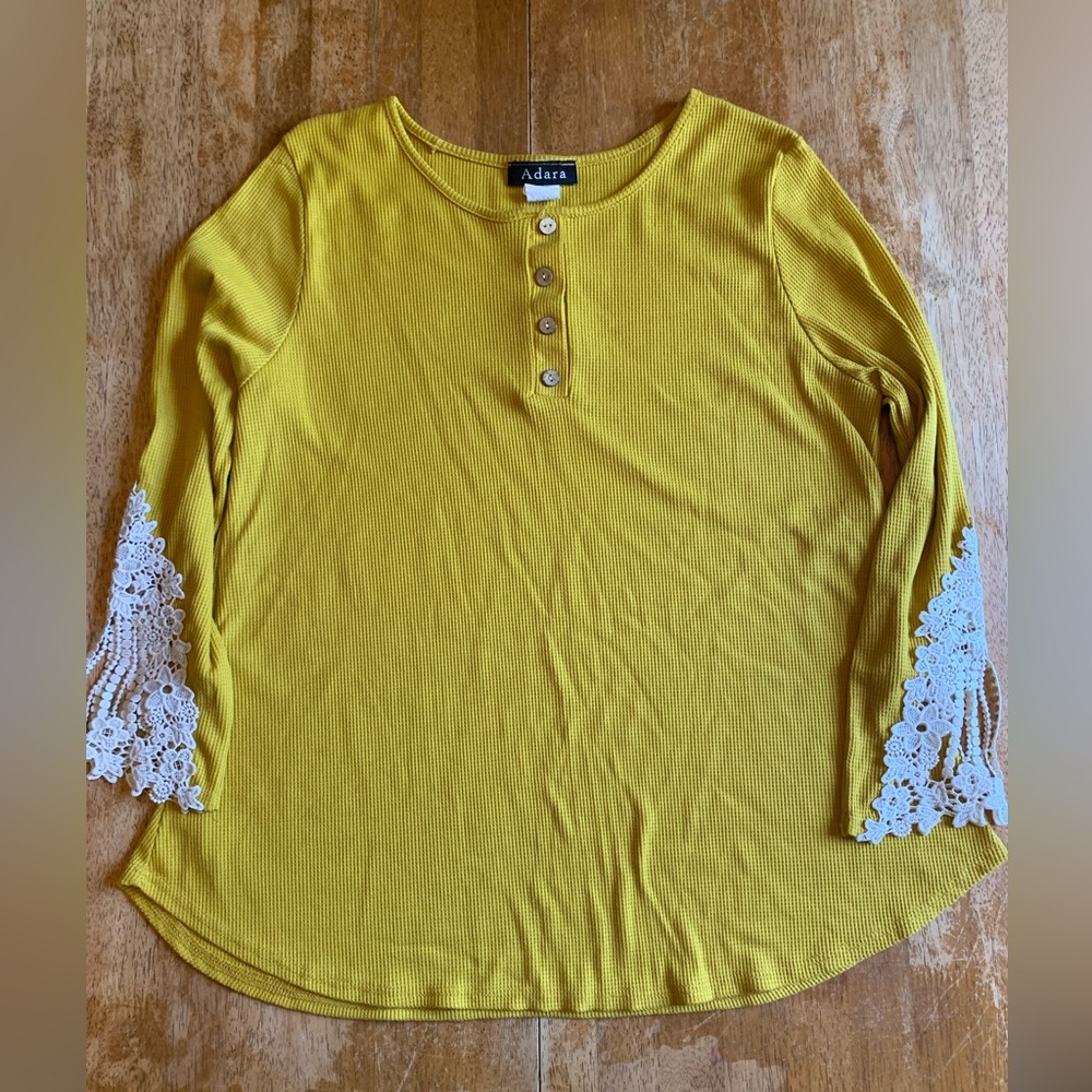 Mustard Lace Sleeve Women's Top